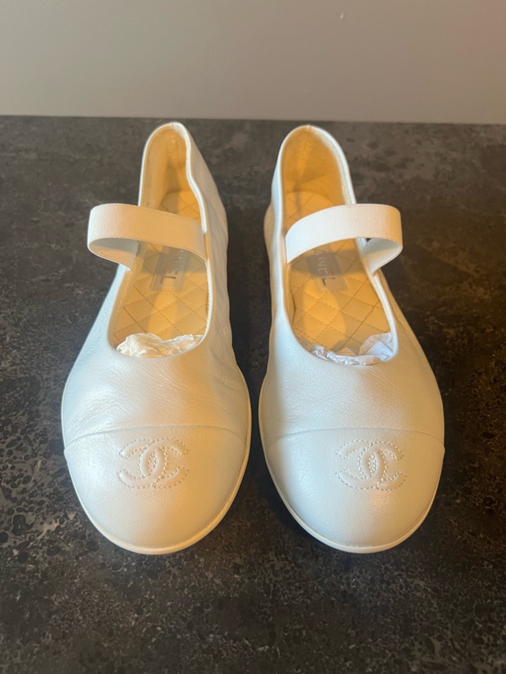 CHANEL White Mary Jane Soft Leather Shoes Size 39.5